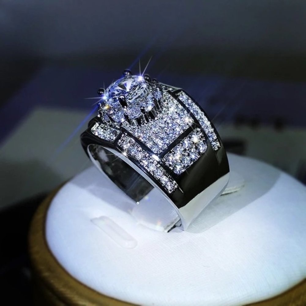 925 Sterling Silver Luxury White Engagement Ring Women Men Wedding - Picture 2 of 5